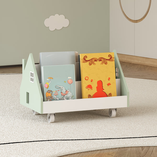 Gurulós gyerekpolc Vipsali 50x33x34 cm mentazöld/fehér [en.casa]