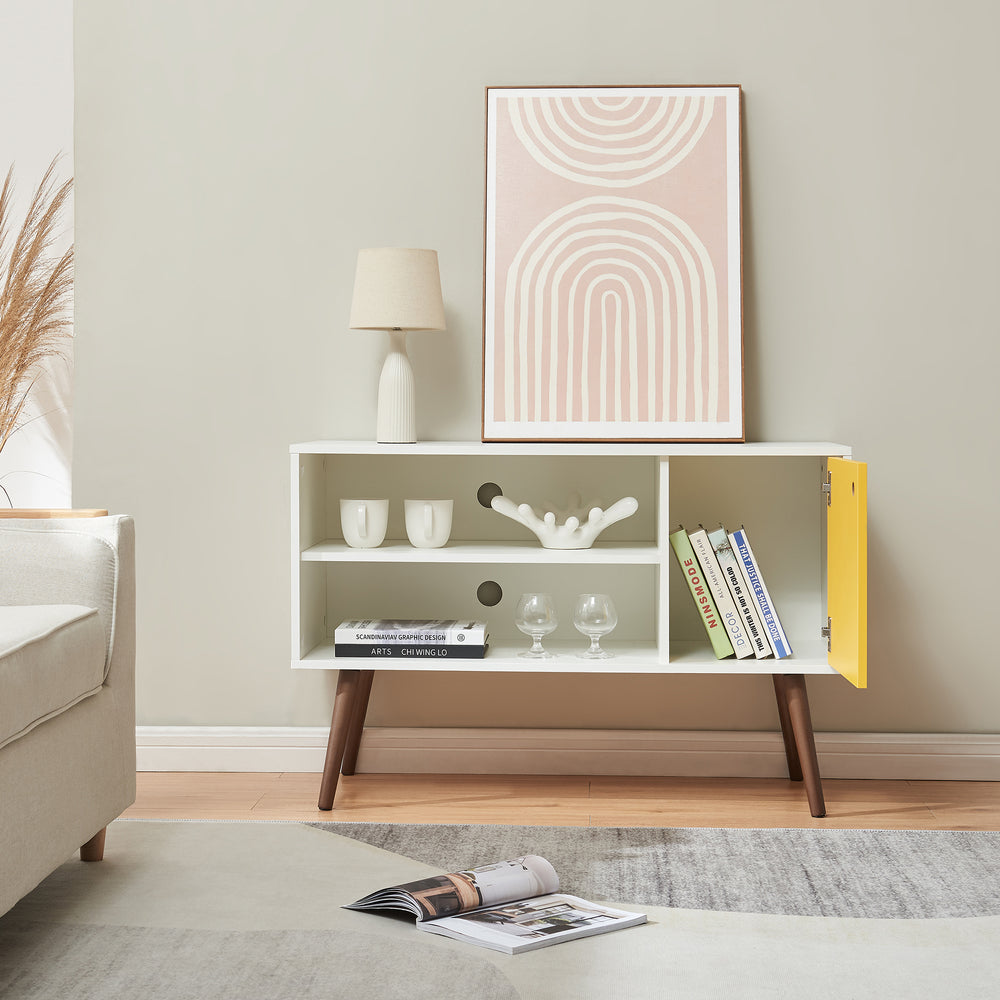 TV-szekrény Vare 100x40x66 cm Fehér/Sárga [en.casa] - premiumXL