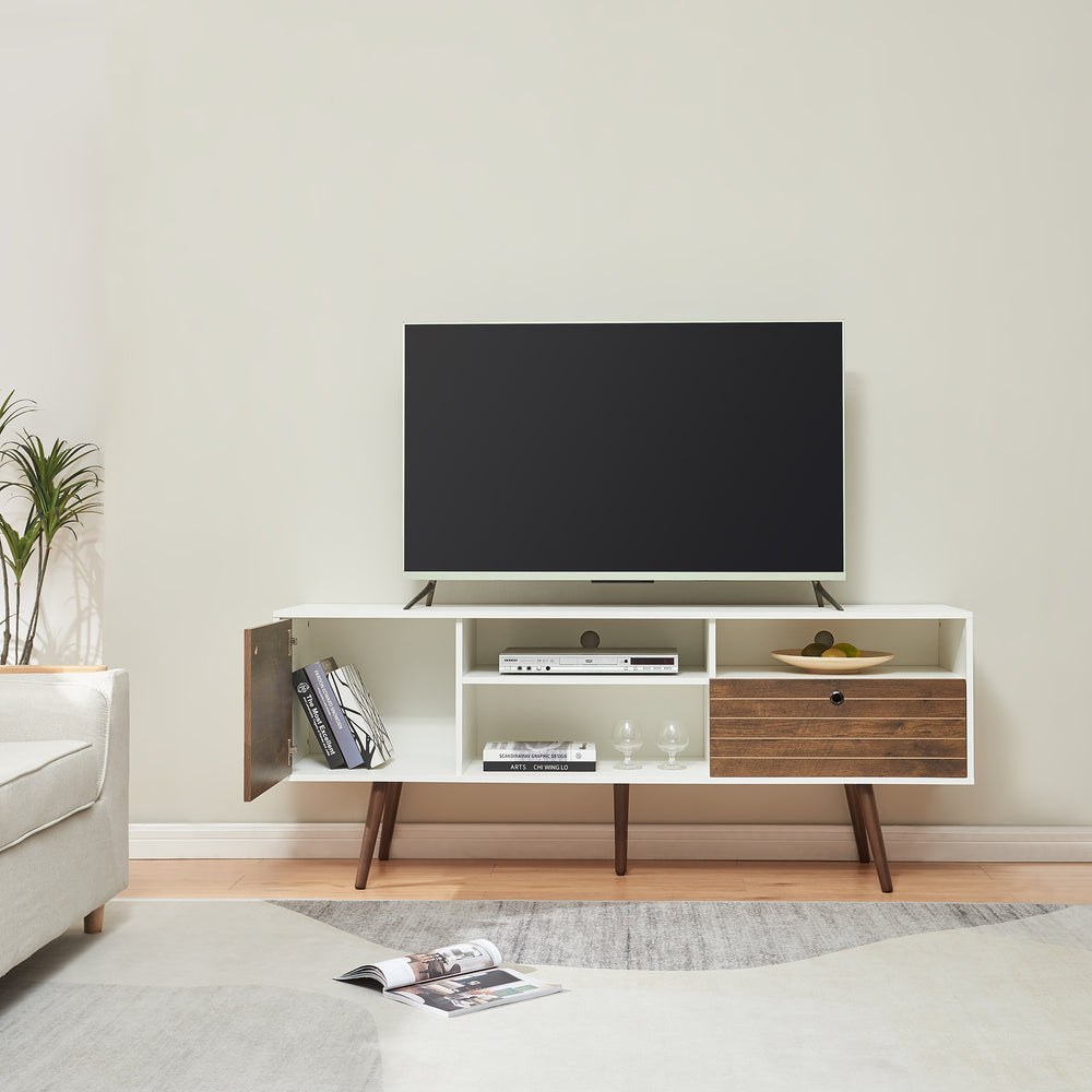 TV-szekrény Vare 165x40x66 cm fehér/diófa hatás [en.casa] - premiumXL