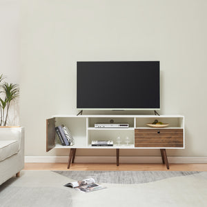 TV-szekrény Vare 165x40x66 cm fehér/diófa hatású [en.casa]