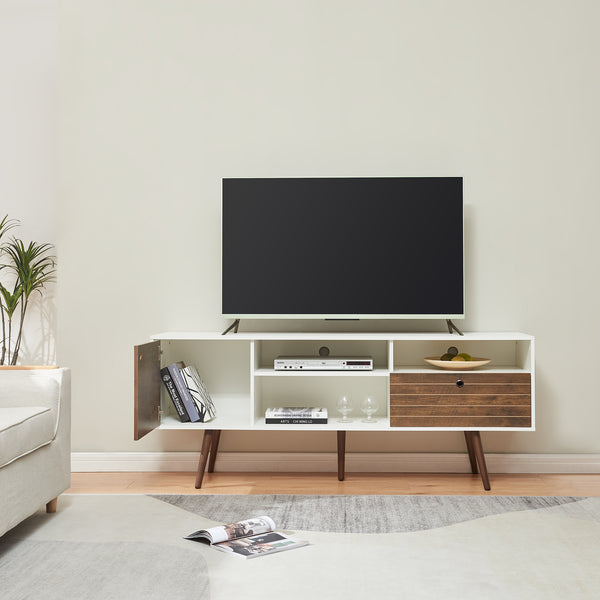TV-szekrény Vare 165x40x66 cm fehér/diófa hatású [en.casa]