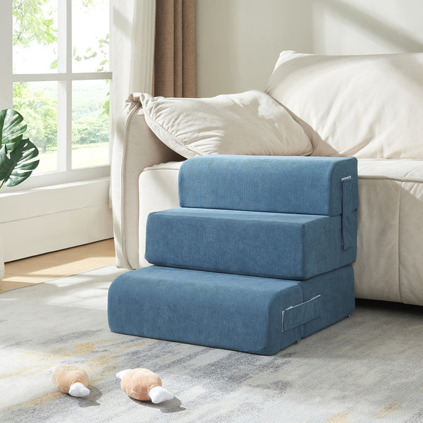 Kisállat lépcső Joelerhatra 4 részes 45x50x45 cm kordbársony kék [en.casa]