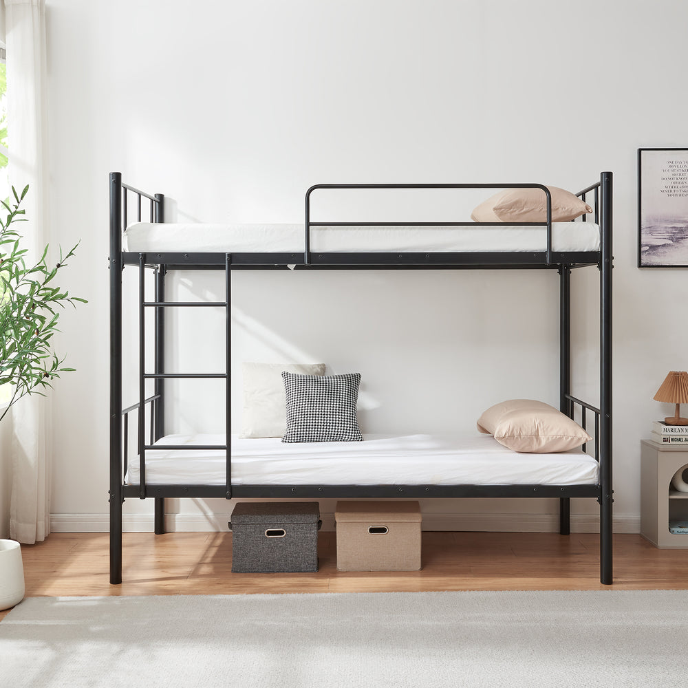 Fém emeletes ágy Berimma 90x200 cm fekete [en.casa]