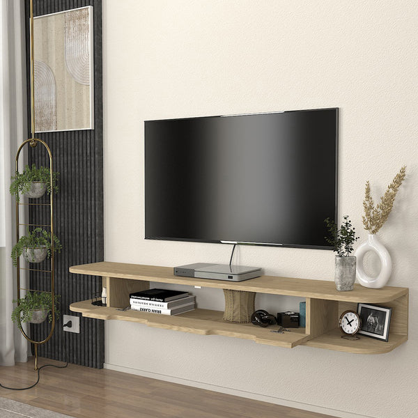 Falra szerelhető TV-állvány Karjali 150x30x19 cm tölgyfa hatású [en.casa]