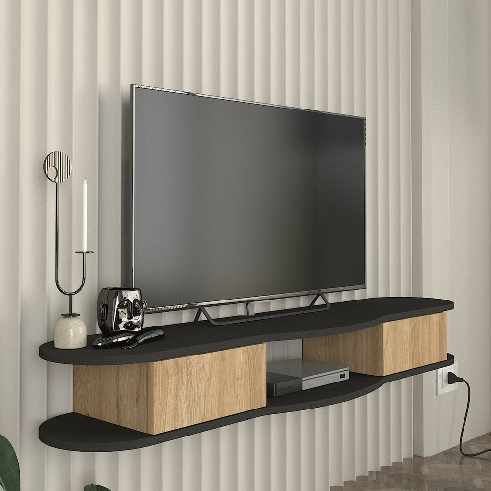 TV - fali Lowboard Nyskiri 150x35x19 cm antracit/tölgyhatás [en.casa] - premiumXL