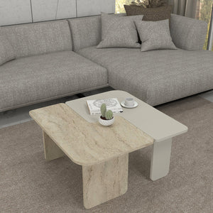 Dohányzóasztal Boneksbelt 2 részes homokkő és travertin színű [en.casa]