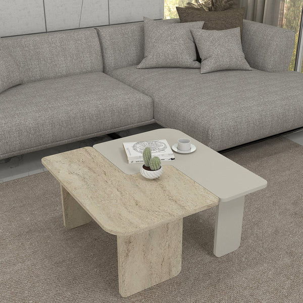 Dohányzóasztal Boneksbelt 2 részes homokkő és travertin színű [en.casa]