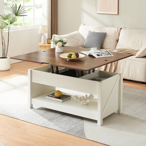 Dohányzóasztal Kasama megemelhető és szétnyitható asztallappal 110x55x54 cm diófa hatású/fehér [en.casa]