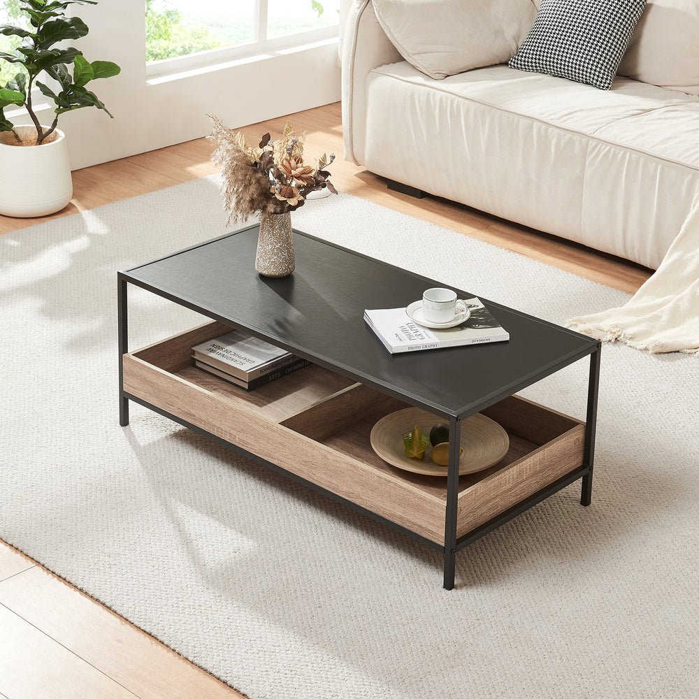 Dohányzóasztal Belana 100x48x39 cm fekete/tölgyhatás [en.casa] - premiumXL