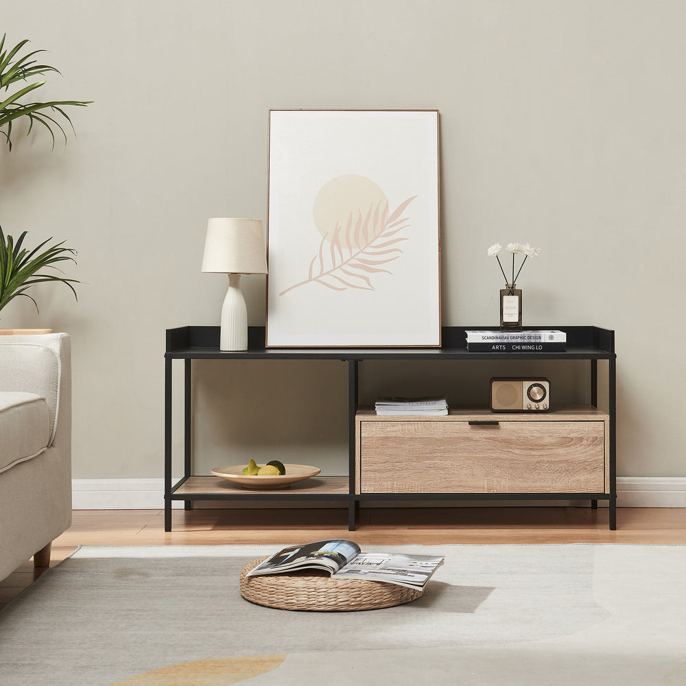 TV-asztal Belana 120x40x54 cm Fekete/Tölgyhatás [en.casa] - premiumXL