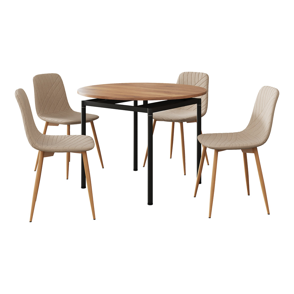 Étkezőgarnitúra Hemnes 4 személyes kerek asztallappal világosbarna [en.casa]