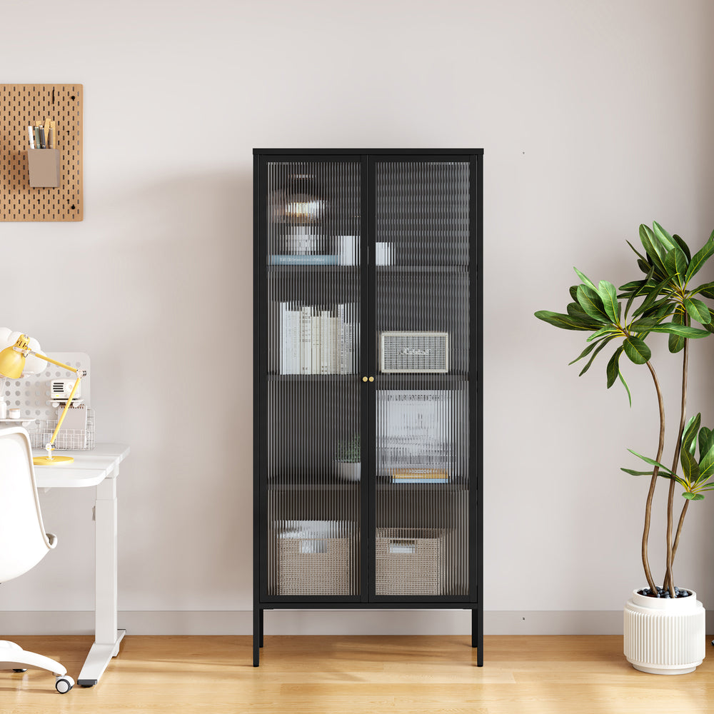 Vitrines szekrény Vinterhavn 180x80x35 cm acél fekete [en.casa]