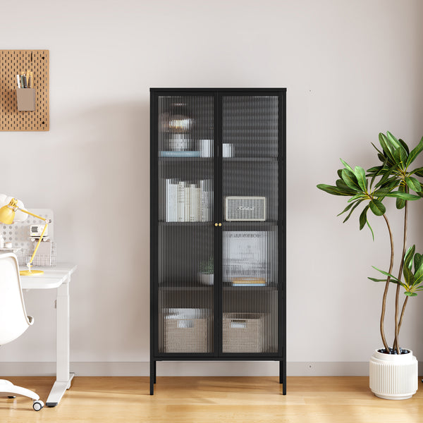 Vitrines szekrény Vinterhavn 180x80x35 cm acél fekete [en.casa]