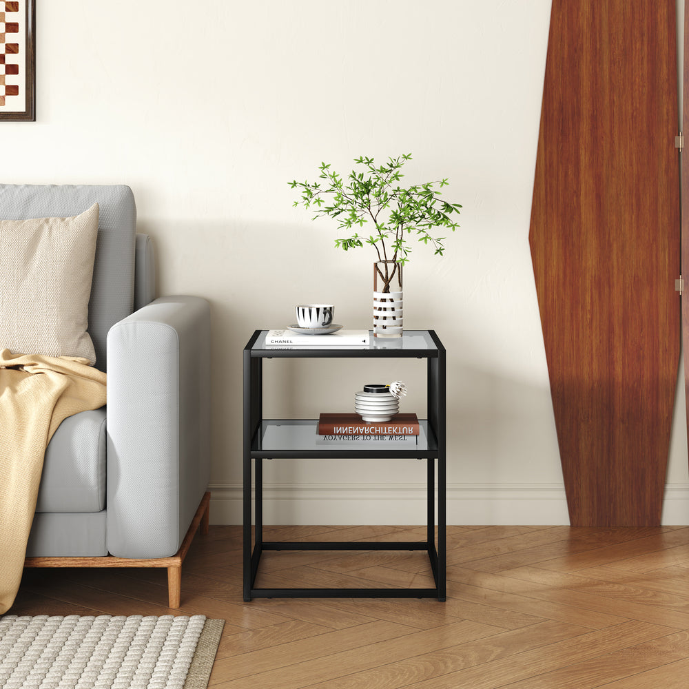 Kisasztal Tronevn üveg asztallappal 50x40x40 cm fekete [en.casa]