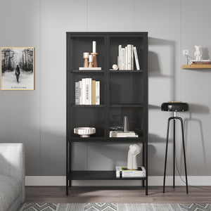 Vitrines szekrény Borshavisa acél 2 ajtóval 160x80x35 cm fekete [en.casa]