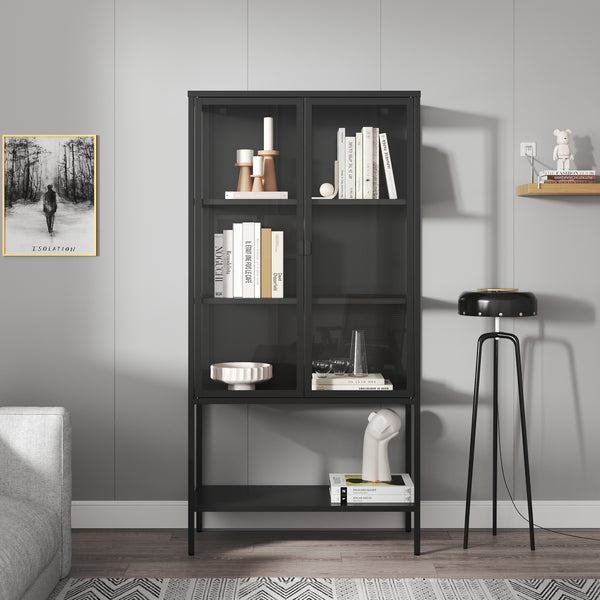 Vitrines szekrény Borshavisa acél 2 ajtóval 160x80x35 cm fekete [en.casa]