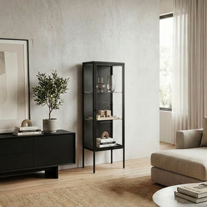 Vitrines szekrény Borshavisa 116x34x30 cm acél fekete [en.casa]