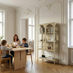 Vitrinszekrény Klippestad acél 160x80x35 cm teveszín [en.casa]