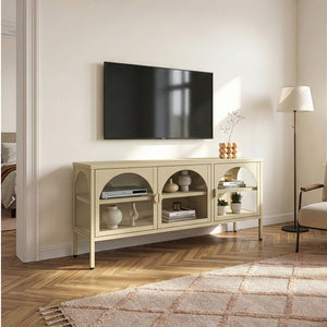 Vitrinszekrény Klippestad acél 118x35x55 cm teveszín [en.casa]