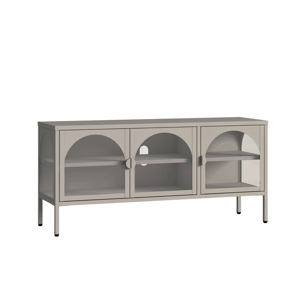 Vitrinszekrény Klippestad acél 118x35x55 cm teveszín [en.casa]