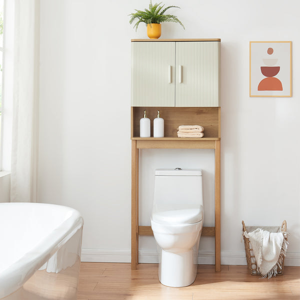 Tárolószekrény WC fölé Ferrersp 160x63x20 cm tölgyfa hatású/homokszín [en.casa]