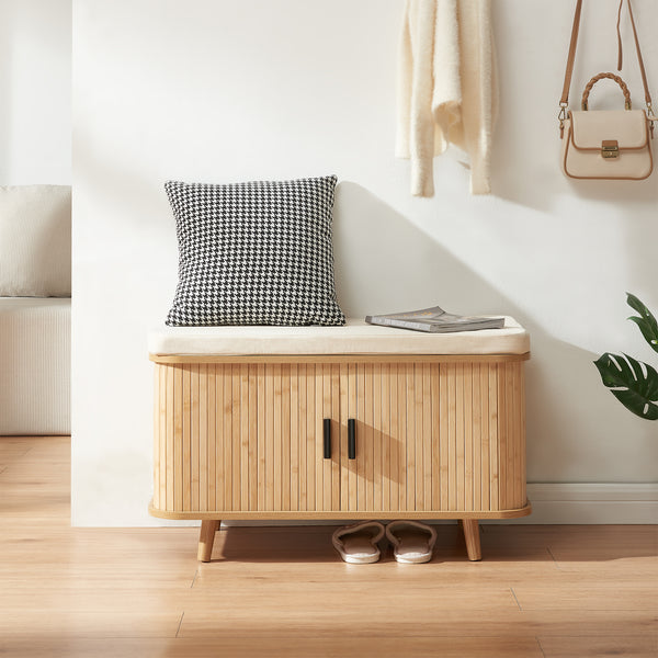 Cipősszekrény ülőpárnával Tvedestrand 50x80x40 cm bambusz/beige [en.casa]