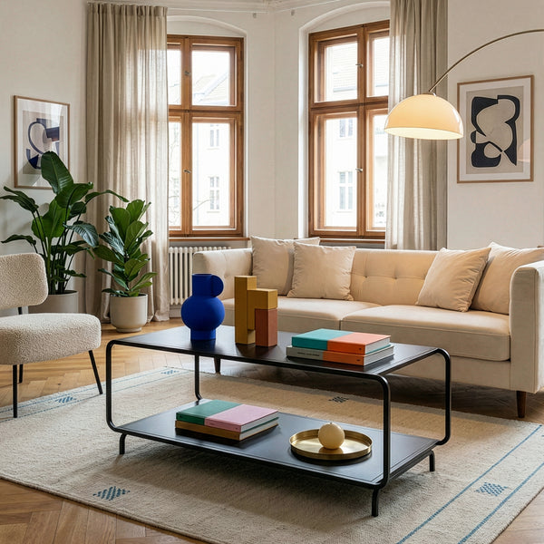 Dohányzóasztal Færder 115x50x45 cm acél fekete [en.casa]