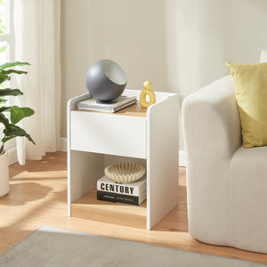 Éjjeliszekrény Kuorshare 55x42x37 cm fehér/tölgyfa hatású [en.casa]