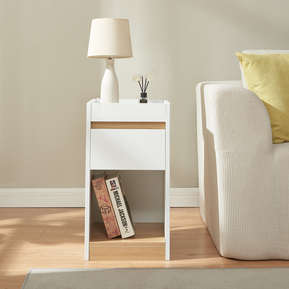 Éjjeliszekrény Lure 55x30x35 cm fehér/tölgyfa hatású [en.casa]