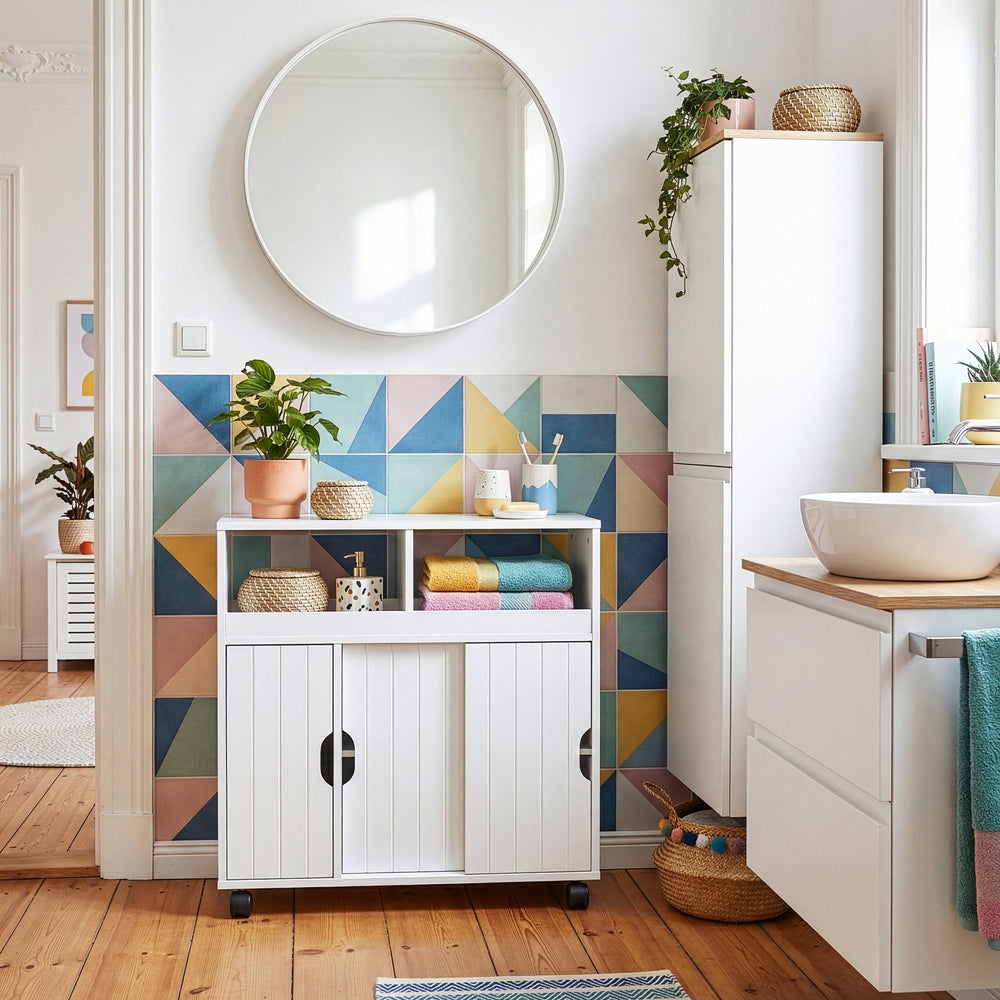 Kerekes kisasztal Fadeskimma 72x70x20 cm Fehér [en.casa]