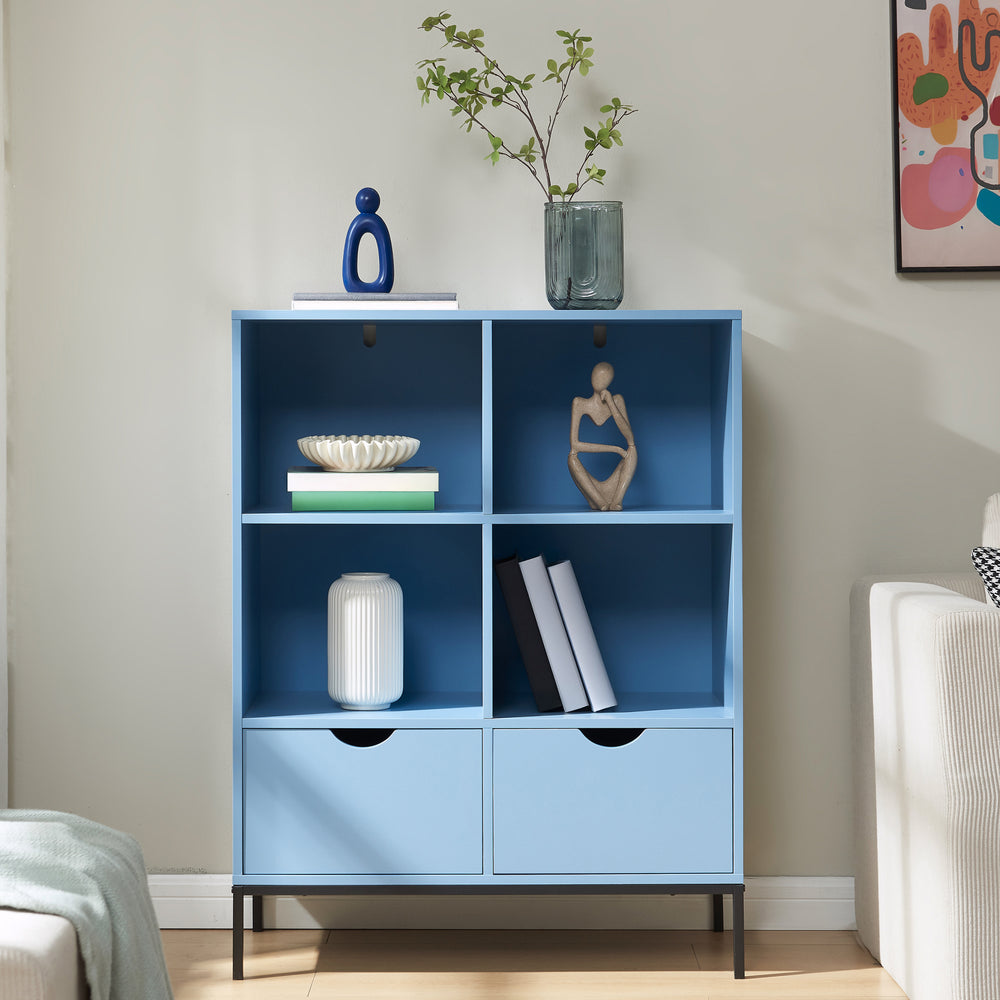 Könyvespolc 2 fiókkal Colwyn 105x80x40 cm Kék [en.casa]