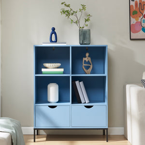 Könyvespolc 2 fiókkal Colwyn 105x80x40 cm Kék [en.casa]
