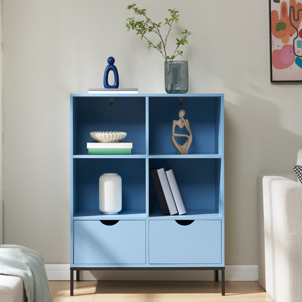 Könyvespolc 2 fiókkal Colwyn 105x80x40 cm Kék [en.casa]