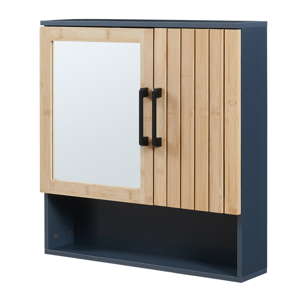 Tükrös fürdőszobaszekrény Svanes 58x56x13 cm sötétszürke/natúr [en.casa]