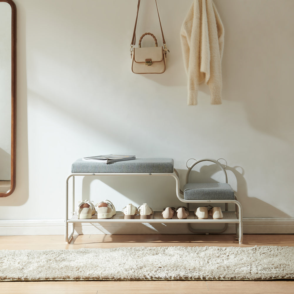 Cipőpad gyerekülőkével Jässaatka acél 100x32x46 cm szürke [en.casa]