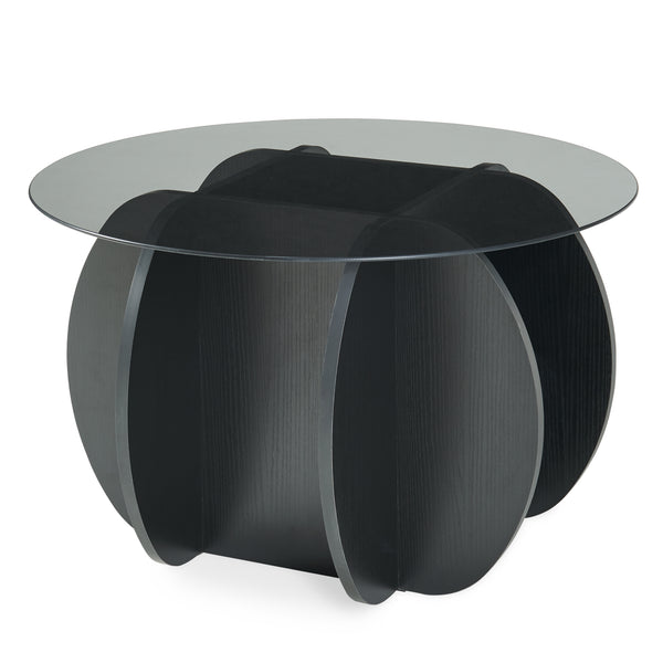Dohányzóasztal Karhuvandi üveg asztallappal Ø70x40 cm fekete/szürke [en.casa]