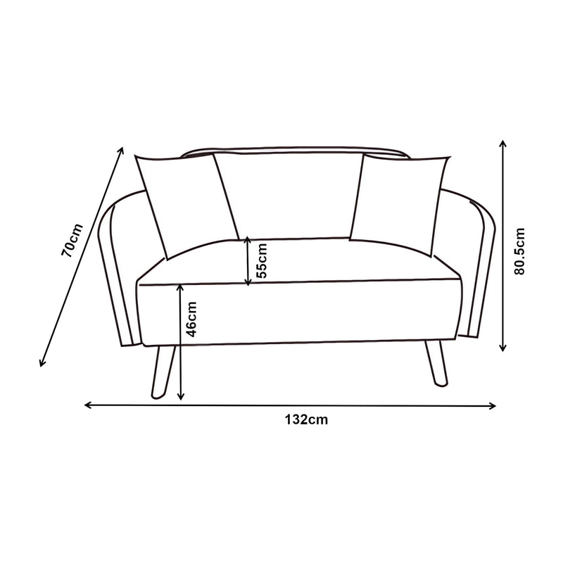 Méretrajz Kétszemélyes kanapé Midt 132x70x81 cm [en.casa] 