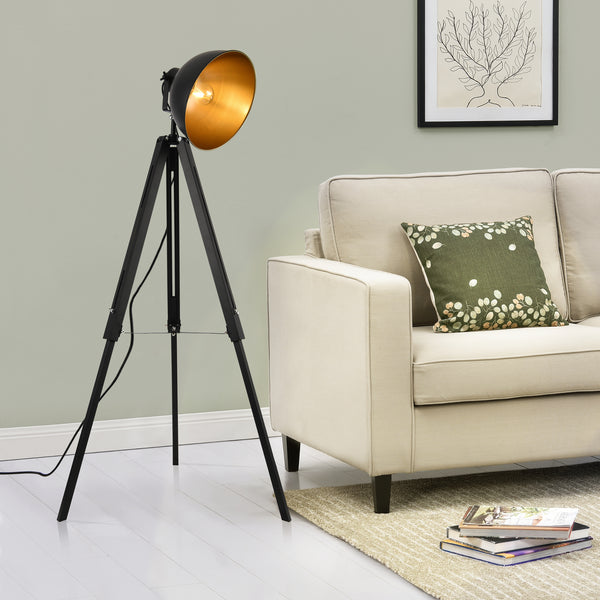 Állólámpa Passau design indusztriál lámpa 135 x 60 x Ø30 cm háromlábú stúdió lámpa fekete / arany [lux.pro]® 