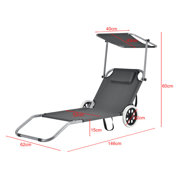 Napozóágy napellenzővel és görgőkkel két darabos szett sötétszürke [casa.pro]