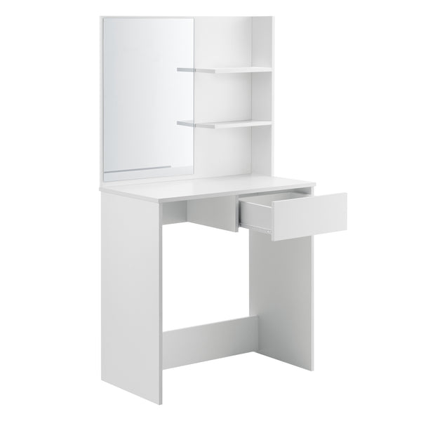 Fésülködő asztal Rustenburg tükörrel polcokkal és fiókkal fehér [en.casa]