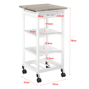 Gurulós konyhai zsúrkocsi ABNI-7905 egy fiókkal és 3 polccal fehér/natúr fa [en.casa]