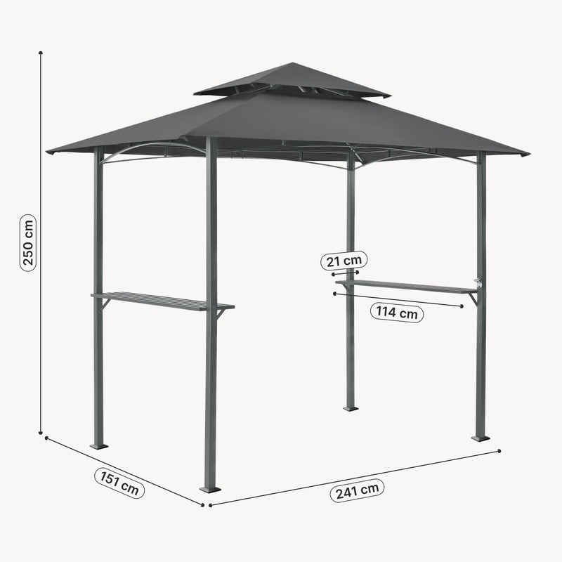 Méretrajz Grillpavilon Parga BBQ 250 x 241 x 151 cm sötétszürke [en.casa]