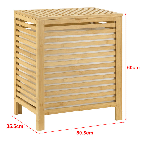Szennyestartó bambusz kosár kivehető ruhás zsákkal Skövde kb.65 liter fa/bézs [en.casa]