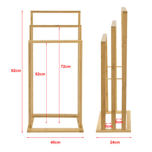 Bambusz törölközőtartó állvány 3 rúddal 82 cm Rana natúr [en.casa]