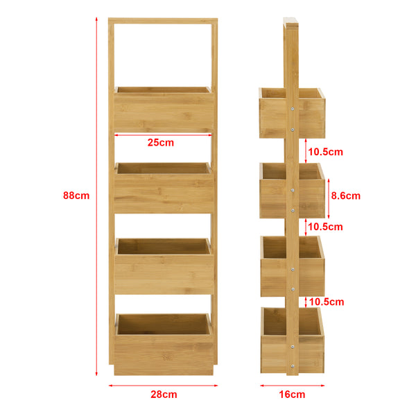 Bambusz háztartási polc 4 tárolórekesszel 88 cm Bardu natúr [en.casa]