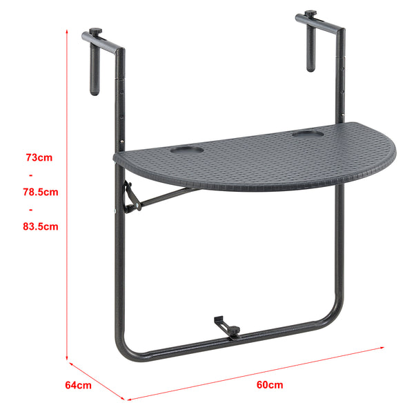 Függőasztal erkélyre Cicala 83,5 x 60 x 64 cm sötétszürke [en.casa]