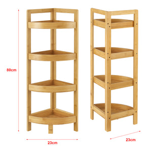 Fürdőszoba sarokpolc Lestijärvi bambuszbol 4 peremes lekerekített  tárolópolccal [en.casa] 