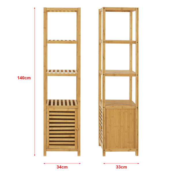 Bambusz szabadon álló polc szekrényajtóval és 4 polccal Liminka  [en.casa] 