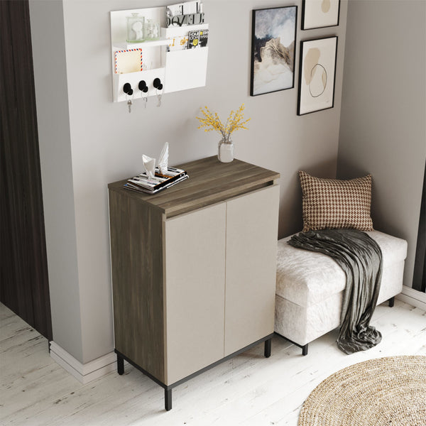 Lieksa cipősszekrény 3 polccal 85,5x60x35,5 cm szürke tölgy [en.casa]