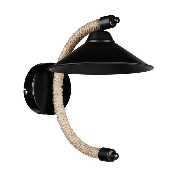 Fali lámpa Cannock E27 fém juta kötél fekete / juta színű [lux.pro]